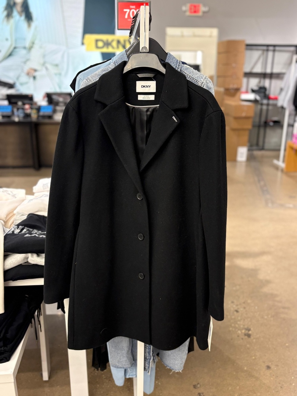 DKNY Black Single-Breasted Wool-Blend Pea Coat